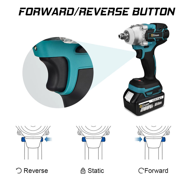 Chave elétrica Gisam 520N.M de 1/2 polegada para ferramentas elétricas de parafusadeira com bateria Makita 18V