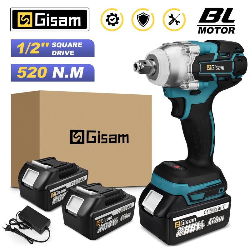 Chave elétrica Gisam 520N.M de 1/2 polegada para ferramentas elétricas de parafusadeira com bateria Makita 18V