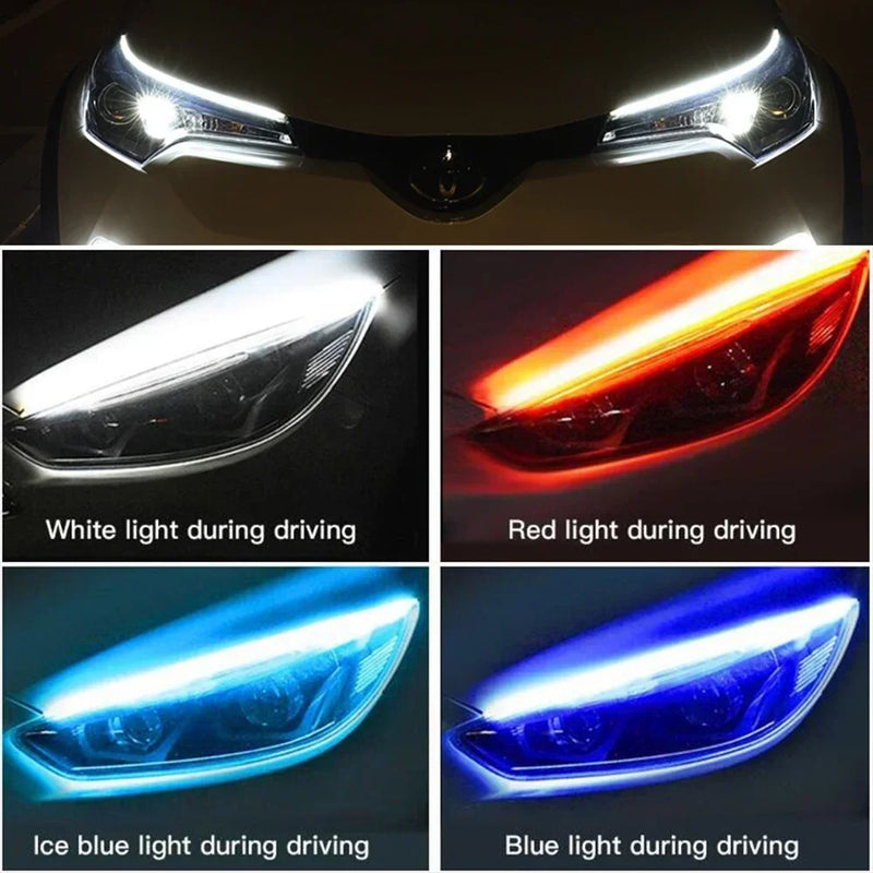 2 faróis de LED flexíveis à prova d'água para carros, faixa de faróis universais para automóveis