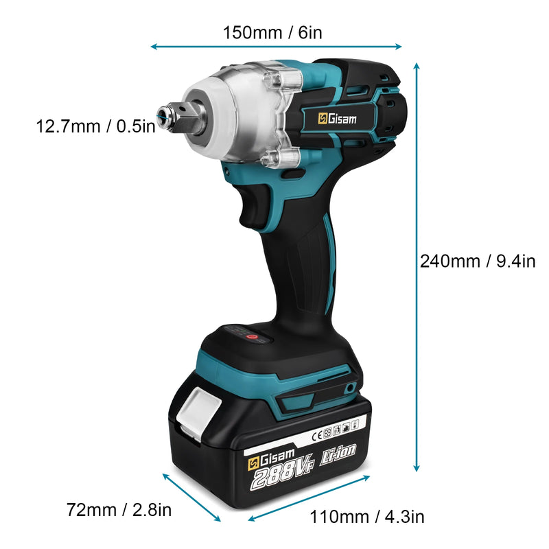 Chave elétrica Gisam 520N.M de 1/2 polegada para ferramentas elétricas de parafusadeira com bateria Makita 18V