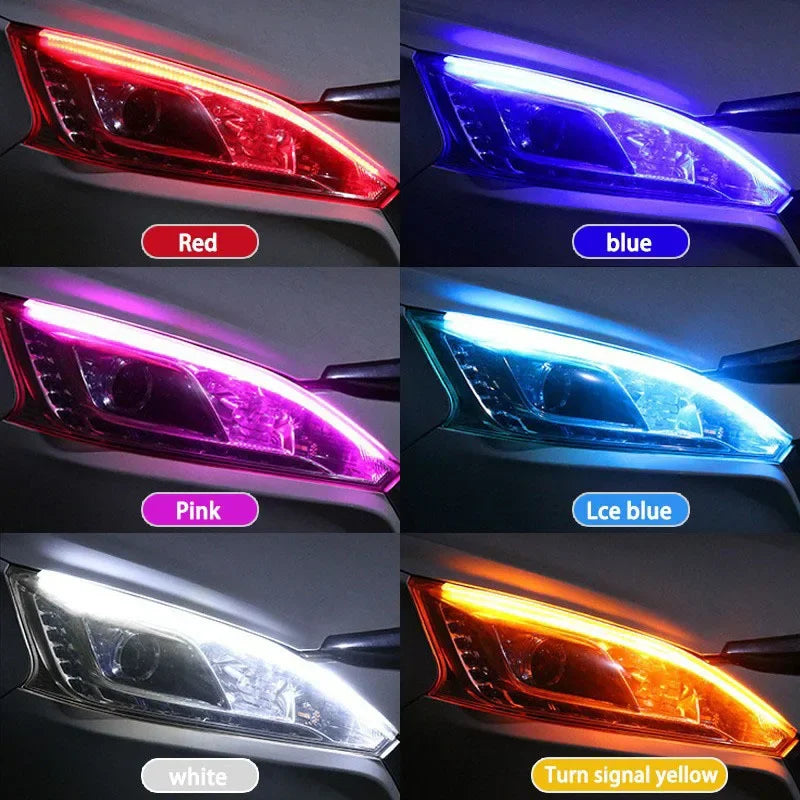 2 faróis de LED flexíveis à prova d'água para carros, faixa de faróis universais para automóveis