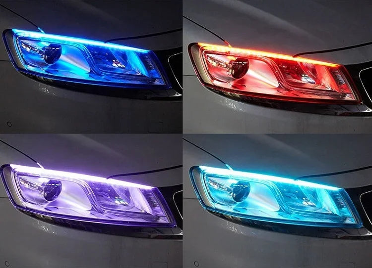 2 faróis de LED flexíveis à prova d'água para carros, faixa de faróis universais para automóveis